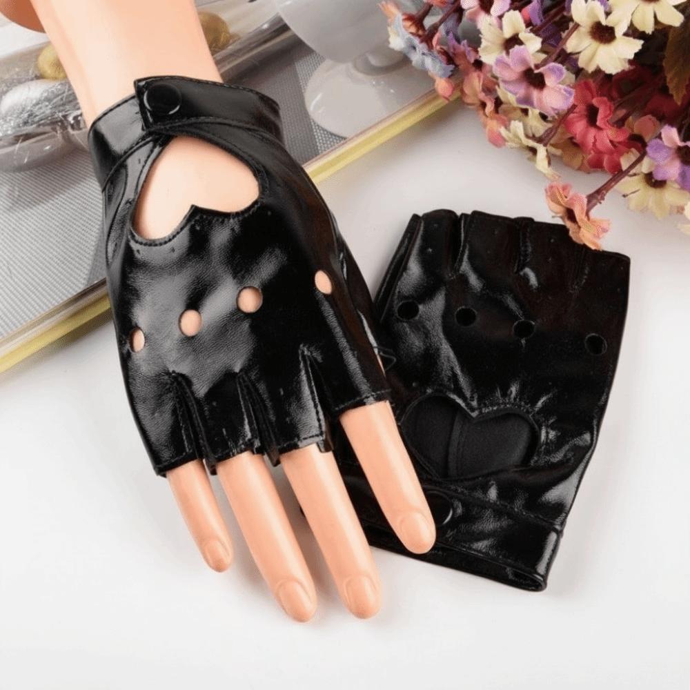 Solid Color Y2k Leather Gloves Harajuku Half Finger Mittens Women Leather Gloves Motorcyclist