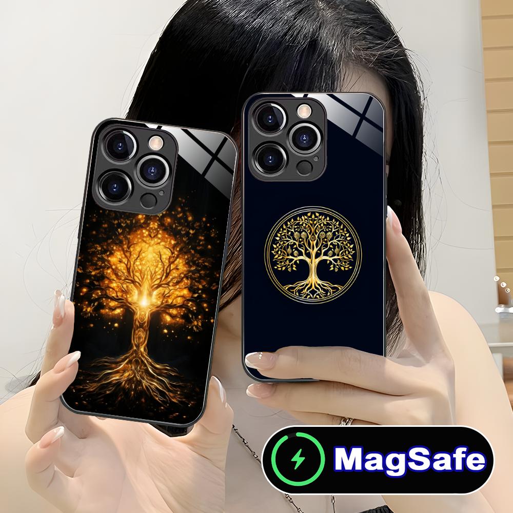 World Life Tree Mobile Phone Case for iPhone 17 16 15 14 13 12 11 Air Pro Max Plus Mini MagSafe Glass Colorful Cover Smartphone