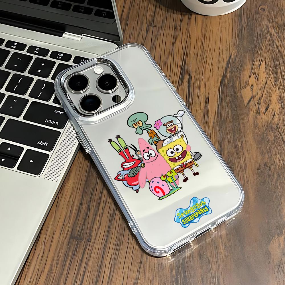 Милый чехол для нового телефона S-SpongeBob для iPhone 17 16e 16 15 14 13 12 11 mini Pro Max X XR XSMAX Air Plus Прозрачный Мягкий чехол