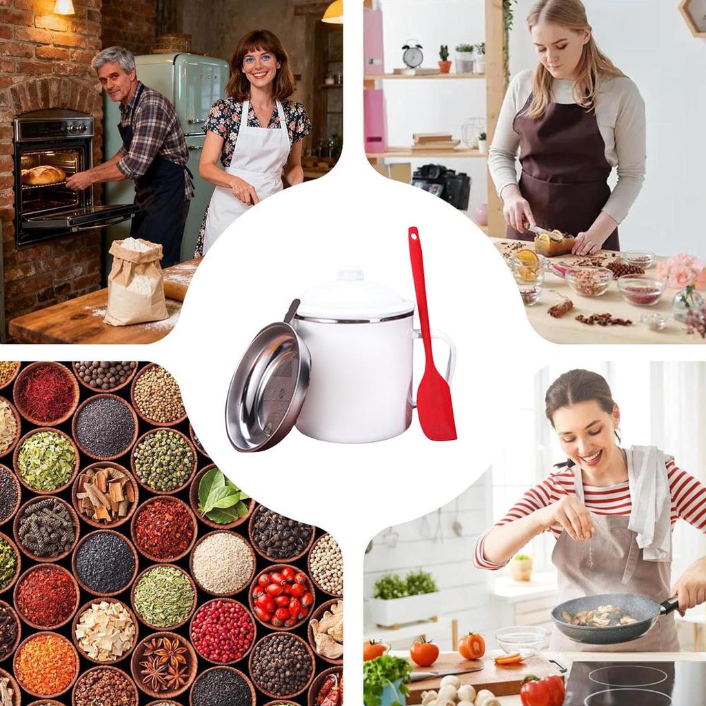 Oil Container | 1200ml Grease Storage Jar - Cooking Grease Container With Strainer And Scraper - Suitable For Kitchen Cooking And Baking