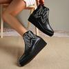 Обувь для женщин 2024 года, женские ботинки до щиколотки больших размеров, ретро-современные ботинки, женские туфли с вышивкой, круглым носком, на молнии сзади, на танкетке, женские