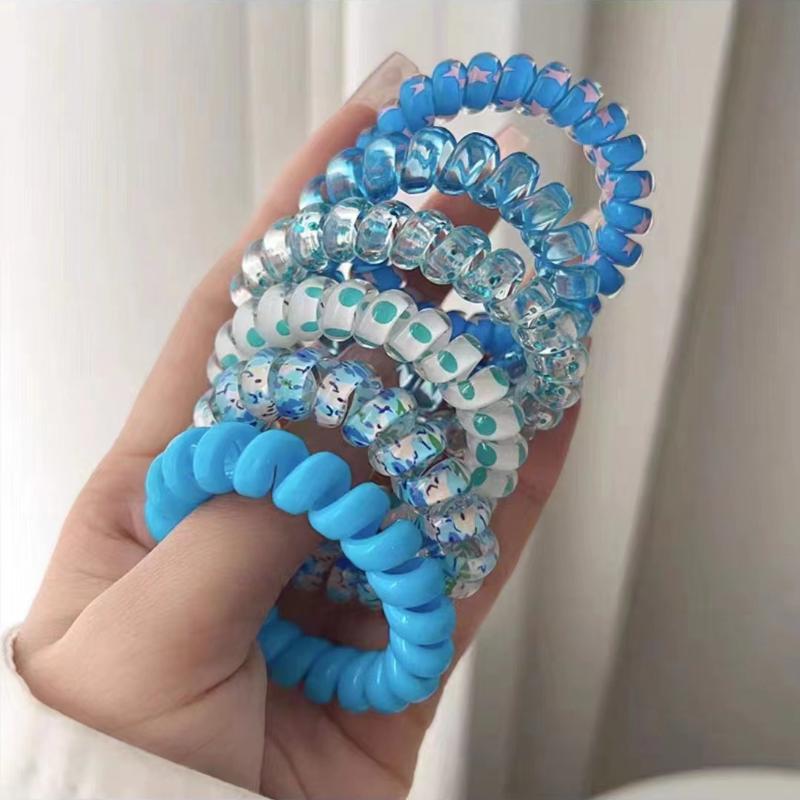 6 шт./компл. Женская модная эластичная резинка для волос в виде телефонного шнура, красочная, с принтом, спиральная, резинка, резинки для волос, аксессуары для волос, подарок