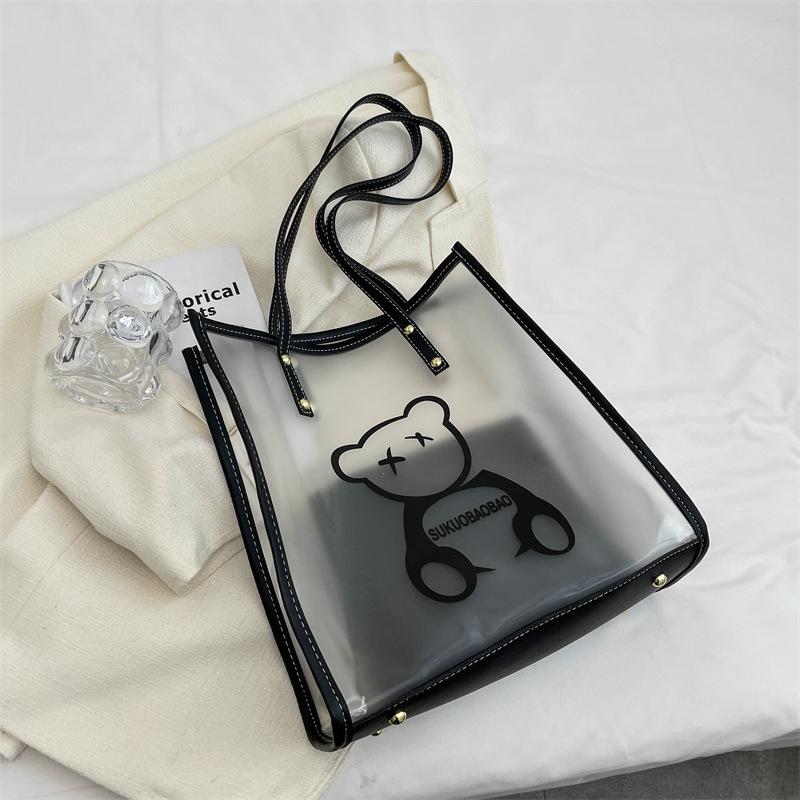 Today's Popular Large-capacity Tote Bag Women's Spring New Bear Printing Transparent Jelly Shoulder Bag