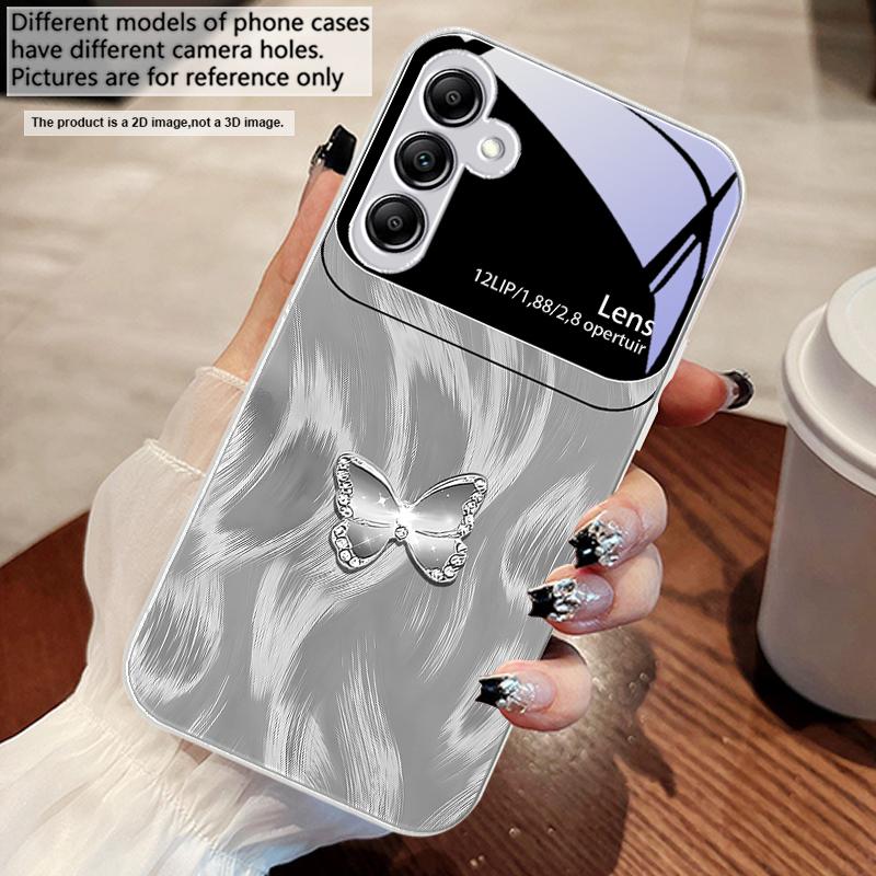 Розовый Алмазный Бабочка Для Samsung A73 72 71 A70 56 55 54 A53 52 51 50 42 A35 A34 33 32 31 26 25 24 23 22 30 стеклянный чехол для телефона