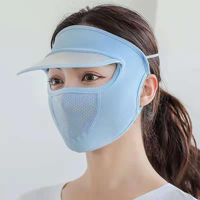 Summer Sunscreen Ice Silk Mask Uv Protection Face Cover Sunscreen Veil Face With Brim Outdoor Cycling Sun Protection Hats Caps
