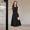 Ta Chi Elegant Round Neck Mid-Length Little Black Dress
