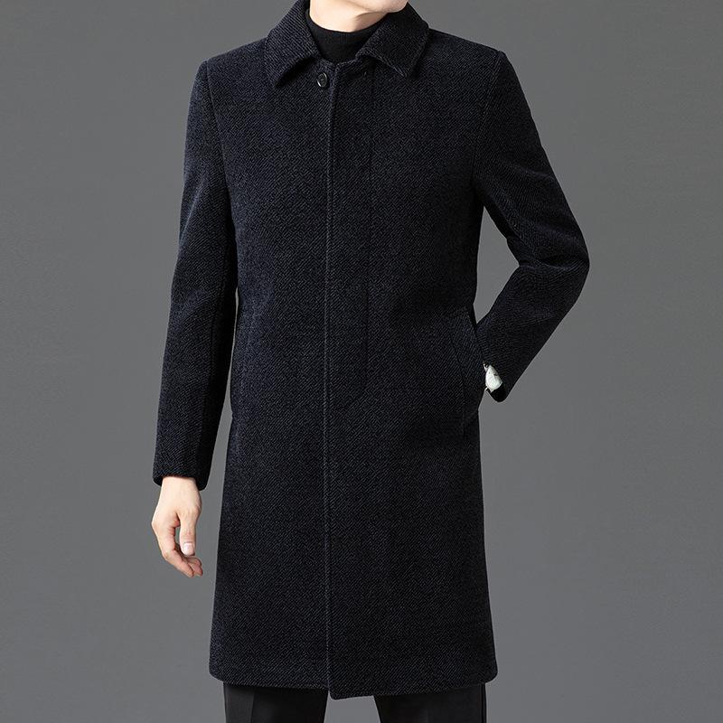 New Winter Chenille Coat for Young and Middle-aged Men, Long Velvet, Thickened Lapel, Woolen Warm Coat, Trendy