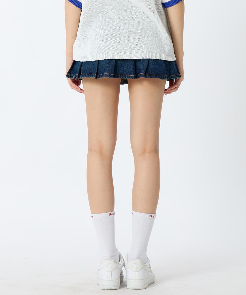 Andy Other Pleated Denim Mini Skirt Blue