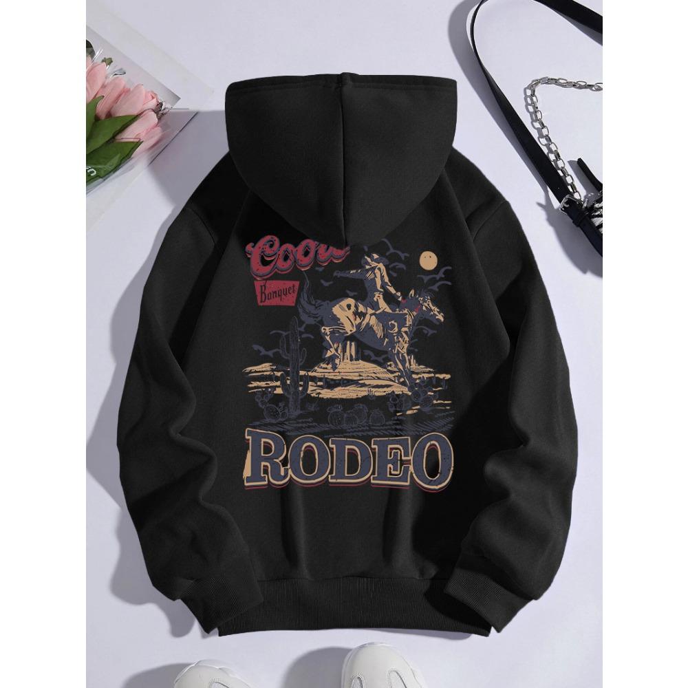 Rodeo Hoodie Women Vintage Cowboy Printing Hooded Warm Pocket Pullovers Autumn Winter Comfortable Woman Clothing
