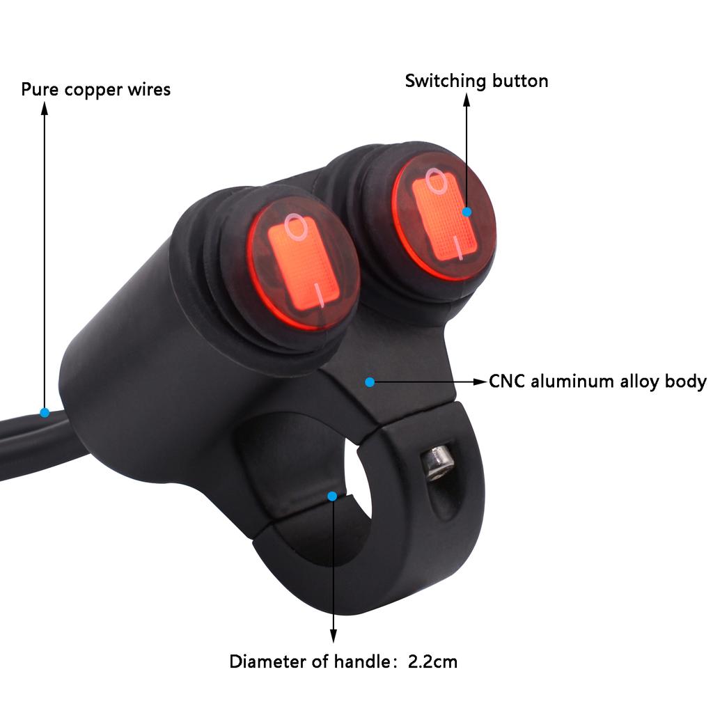 Motorcycle Headlight Handlebar Spotlight Double Flash Switch for 7/8'' 22mm Handlebar Modified Waterproof with Indicator Light Aluminum Alloy