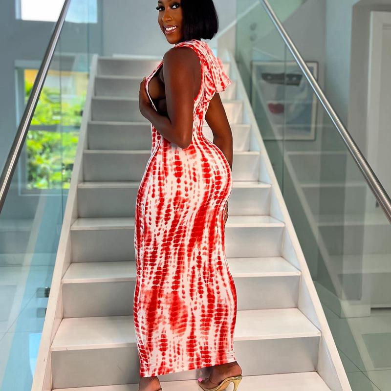 Осень и Зима Принтованное Платье-Худи без Рукавов до Бедра Облегающая Юбка-Карандаш Длинная Юбка для Женщин