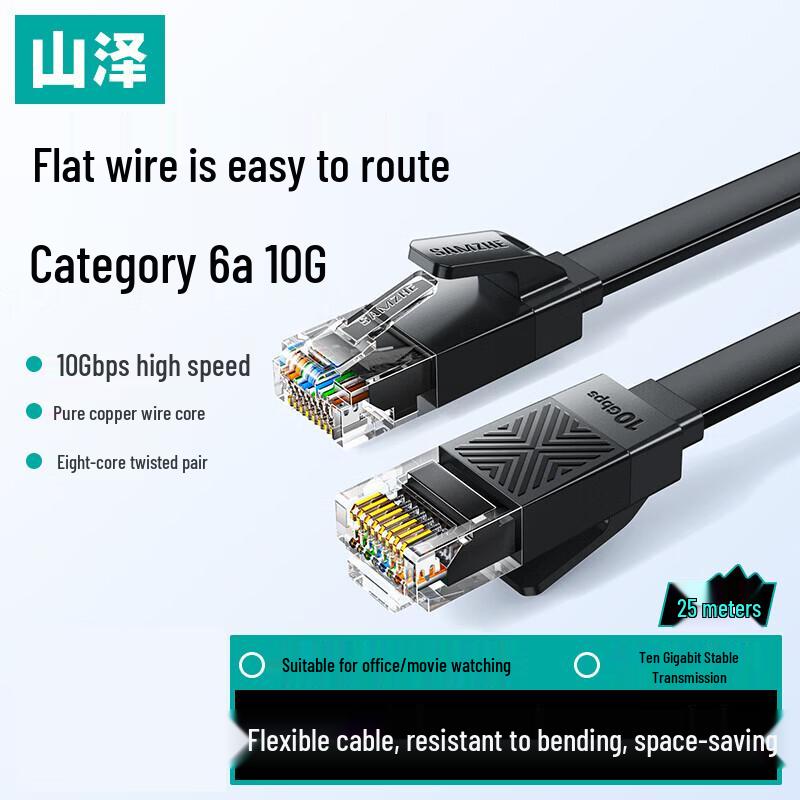 SAMZHE Cat6A 10Gbps Flat Ethernet Cable