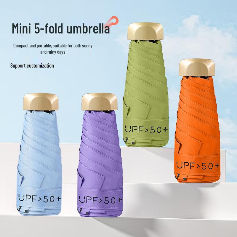 Плоский пятисложный женский зонт от солнца с защитой от УФ-лучей: Мини складной зонт двойного назначения.