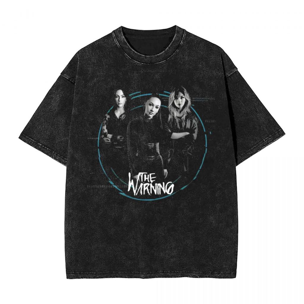 Vintage Washed Tshirt The Warning Band Loose Tshirts Fashion Tee Shirt For Men Beach Y2k Retro Design Clothing