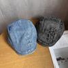 Retro Denim Letter Beret Hat With Wide Brim For Women Streetwear Everyday Use