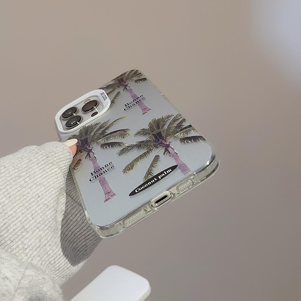 Trendy coconut tree electroplated iPhone 15 case suitable for 16 Pro Max, 12, Apple 13, 17, anti-drop