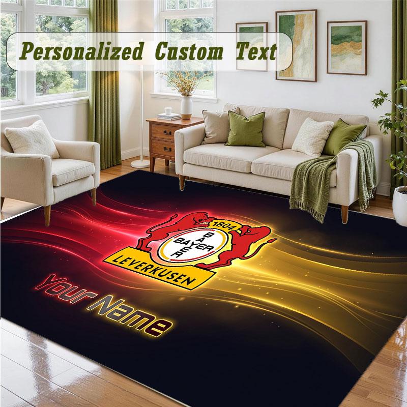 Crystal Velvet Square Rug Custom NameBayer Leverkusen Football Pattern Non Slip Home Floor Decor Rug
