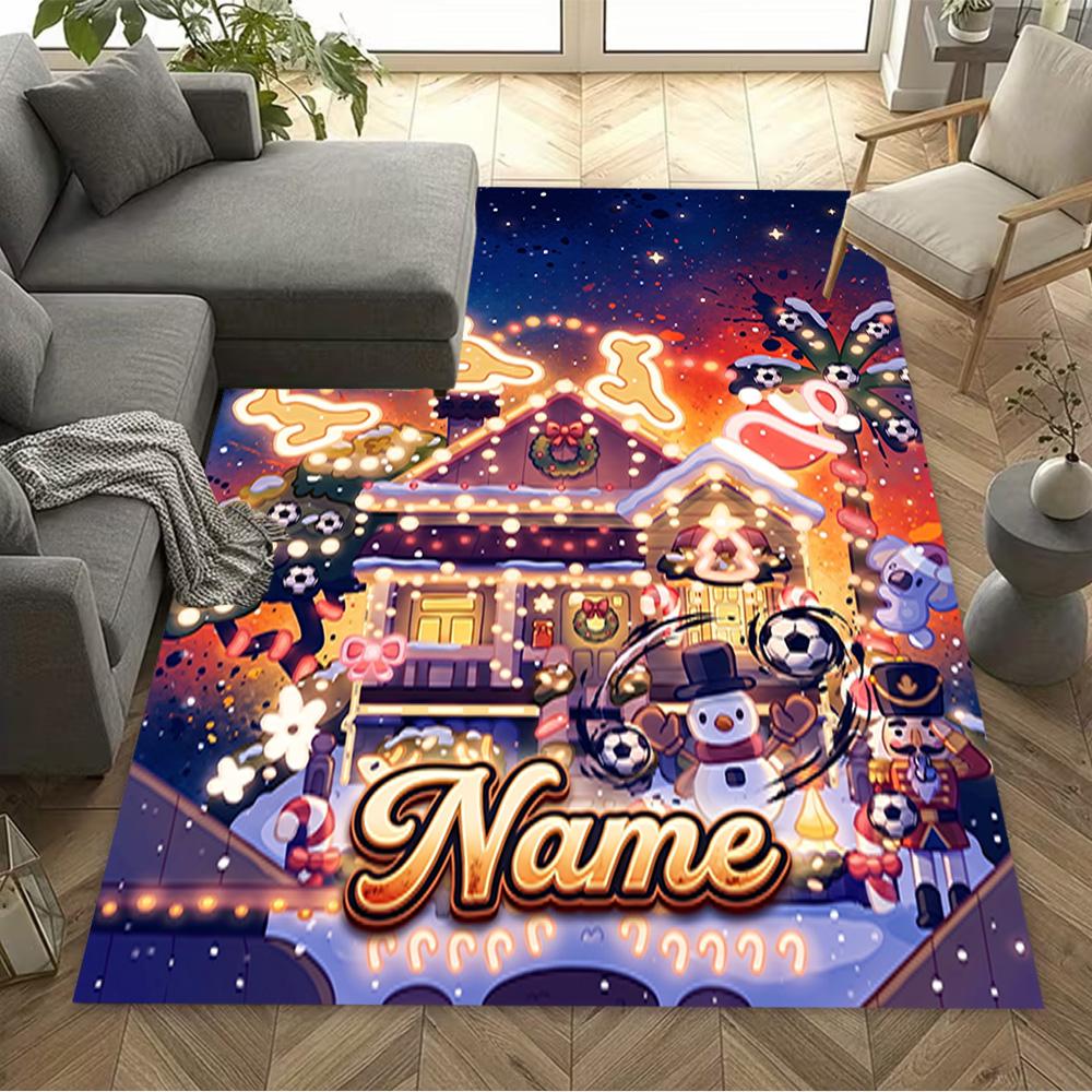 Rainbow Soccer Adventure Customize Text Floor Mat Design for Study room Bedrooms Living Rooms Playrooms Antislip Carpet Decorate Offices