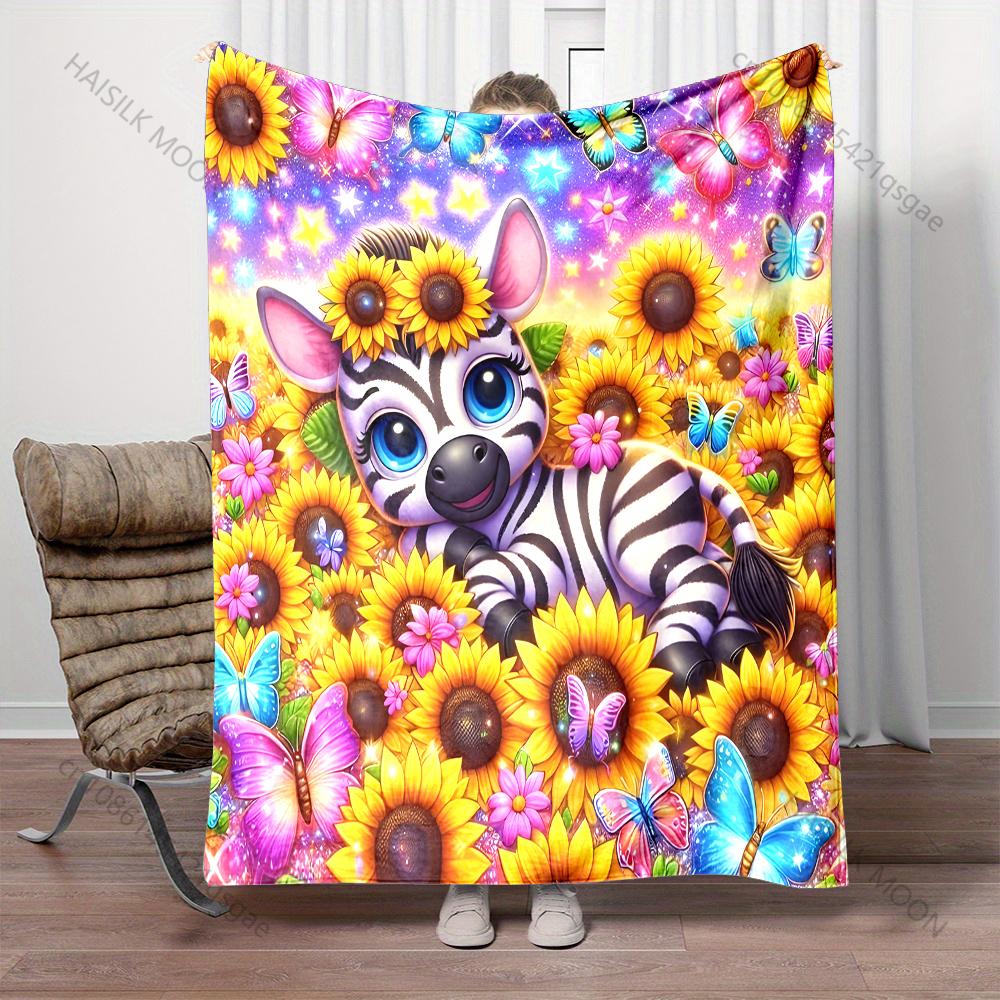 1PC Dreamy Sunflower Zebra Print Blanket Warm Soft for Sofa Bed Home Travel Camping Blanket All Seasons Luxury Gifts