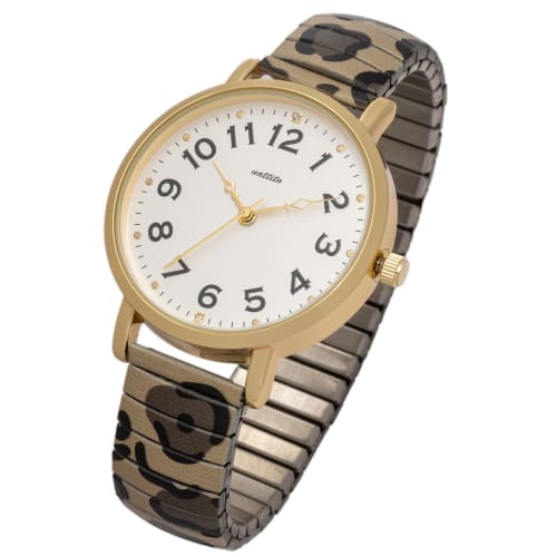 Fieldwork Women's Analog Watch with Bellows Strap, Stainless Steel, Peggy Leopard Print, Brown, YM120-2