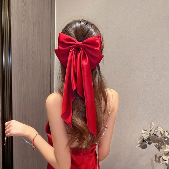 Нескользящий Плотный Элегантный Изысканный Пружинный Зажим Китайский Стиль Большой Бант Лента Декор Пружинная Заколка Аксессуары для Волос