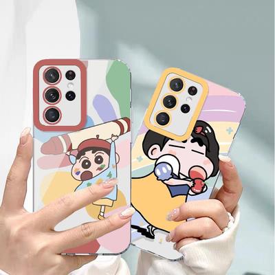 Прозрачный чехол с рисунком Shinchan для Samsung S24PRO, S22, S23Ultra - полное покрытие, защита от падения