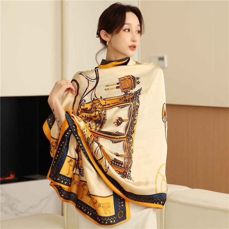New Four Seasons Available New Silk Large Size Thin Outer Wear Neck Protection Scarf Sunscreen Warm Beach Towel For Women