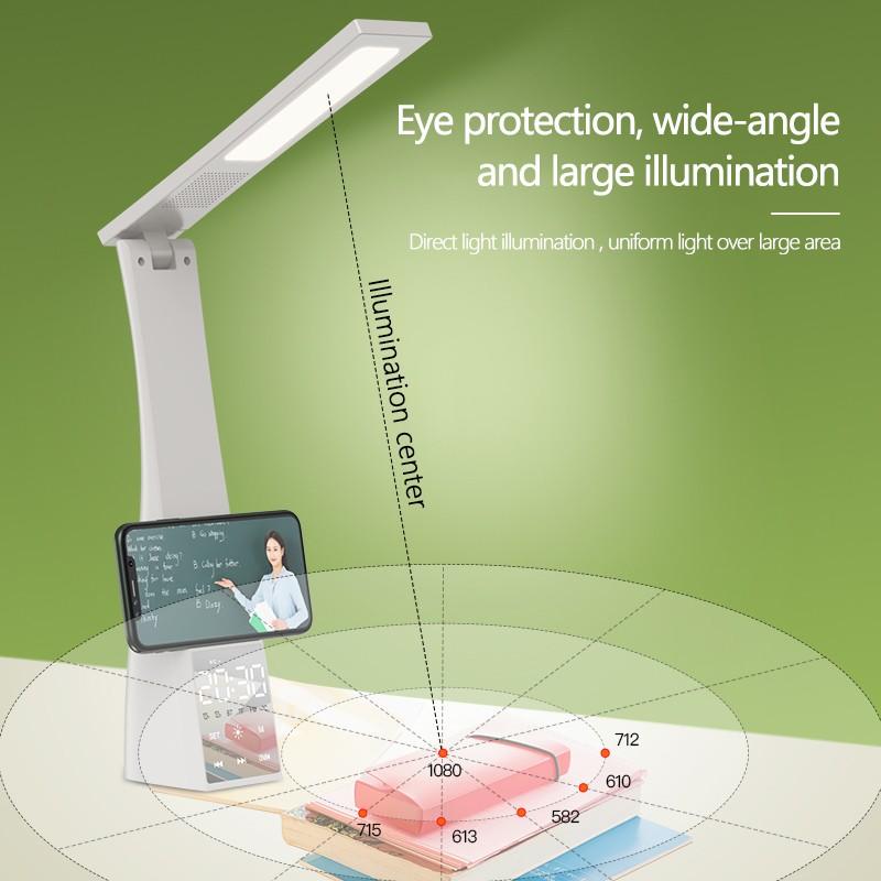 Многофункциональная настольная лампа Bluetooth-динамик Будильник Аудиоплеер Дисплей температуры Радио Кронштейн для телефона Зеркало для макияжа