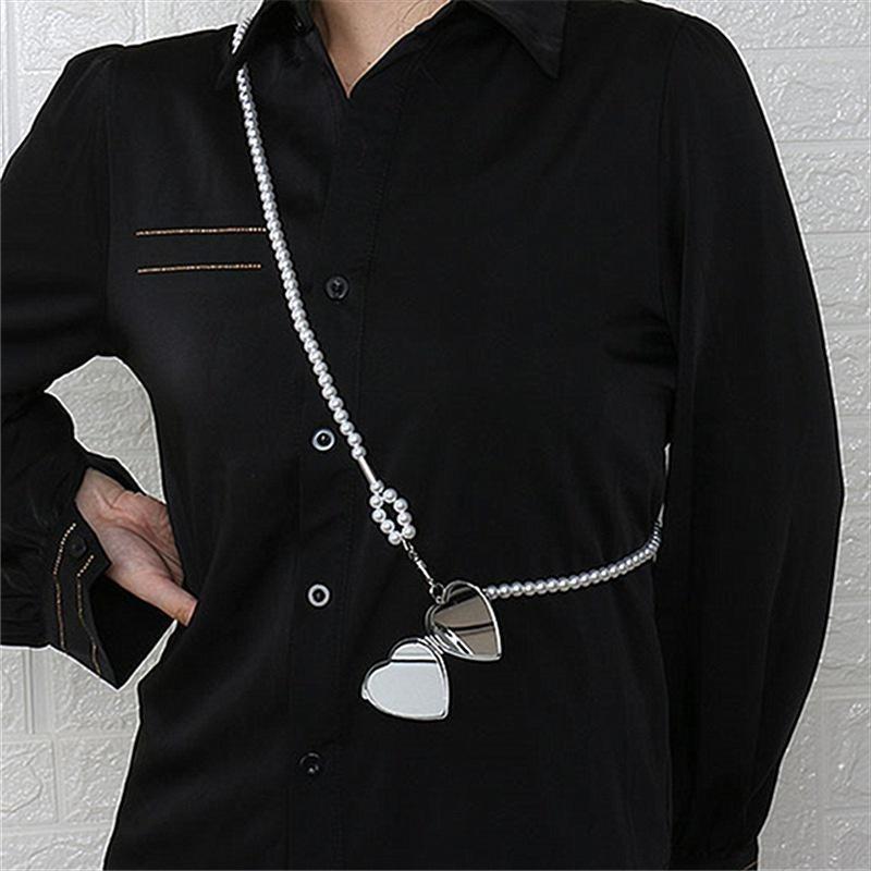 1 шт., индивидуальное длинное ожерелье с большим зеркальным кулоном в форме сердца, женская жемчужная цепочка Shoudler, модные ювелирные изделия