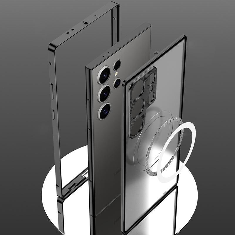 Для Samsung S25 S24 Ultra S23 Магнитный чехол для телефона Противоударный алюминиевый каркас Матовый гибридный чехол