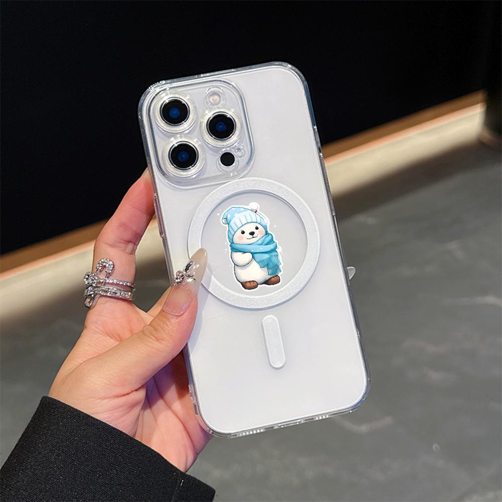 AC102 Рождественские С Новым Годом Magsafe Прозрачные Чехлы для Samsung S23 S24 Ultra S21 FE iPhone 16 13 Pro Max XR Магнитная Беспроводная Зарядка Задняя Крышка