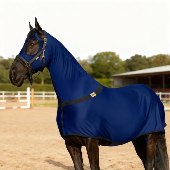 Попона для лошади на все тело с капюшоном на молнии, обертышем для живота, эластичная дышащая, для пони, эластичный чулок, слинки с защитой шеи, конные принадлежности