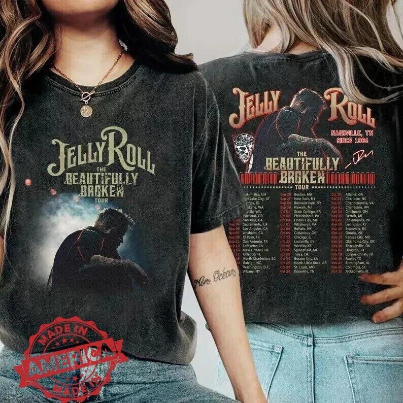 Jelly Roll 2 Sides Music Concert Roll Shirt The Beautiful Broken Tour 2024