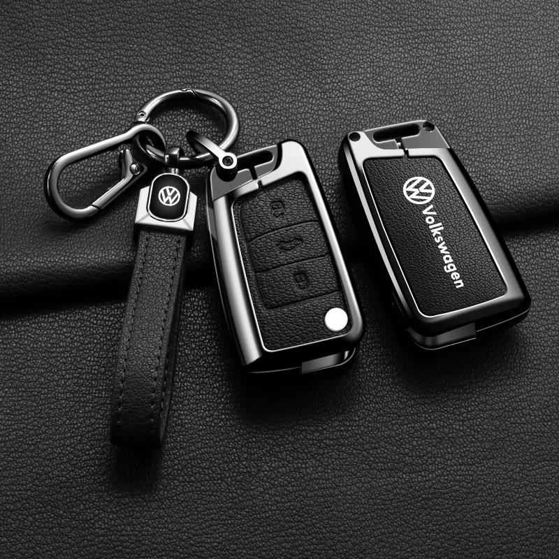 For VW Zinc Alloy Car Leather Key Cover Case Holder Protector Shell Fob For VW Volkswagen Golf 7 MK7 Tiguan MK2 Keychain Acces