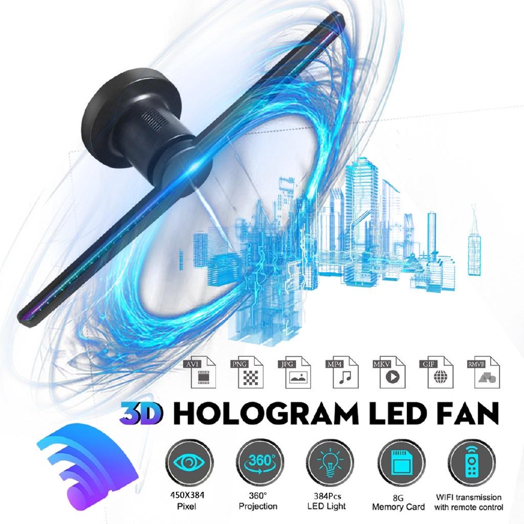 3D LEDs 384 Lamp Beads HD Remote Hologram Fan Projector Advertising Display WIFI Holographic Display Player