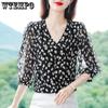 Summer Clothes Floral Chiffon Shirt for Women Fashion Bandage Sheer Hollow Out Loose Short Sleeve Pullovers Blouses