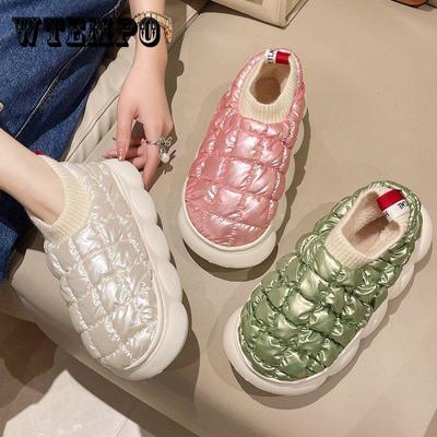 Пуховые хлопковые тапочки нового стиля на каблуке, женский зимний дом, сохранение тепла в помещении, лунная луна, снежная хлопковая обувь, женские