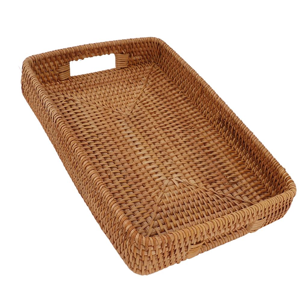Serving Basket Tray with Handles Rattan Rectangle Large Capacity Durable Decorative Tray for Fruits Dessert Kitchen