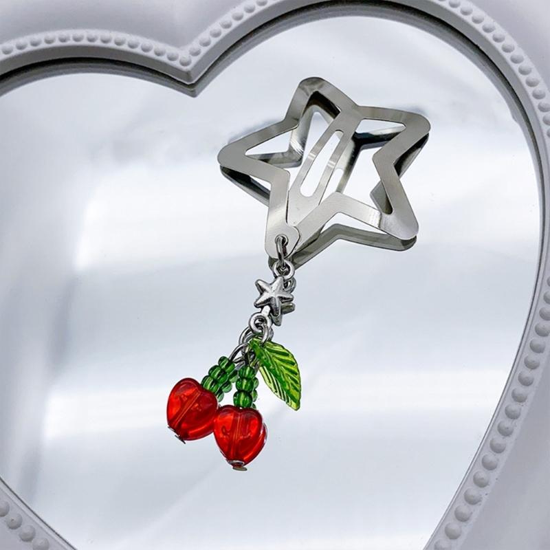 Star Pearl Hair Slides Y2k Style Bangs Hairclip Vintage Fringe Chain Hair Accessory Versatile Cherry Hairpin Jewelry