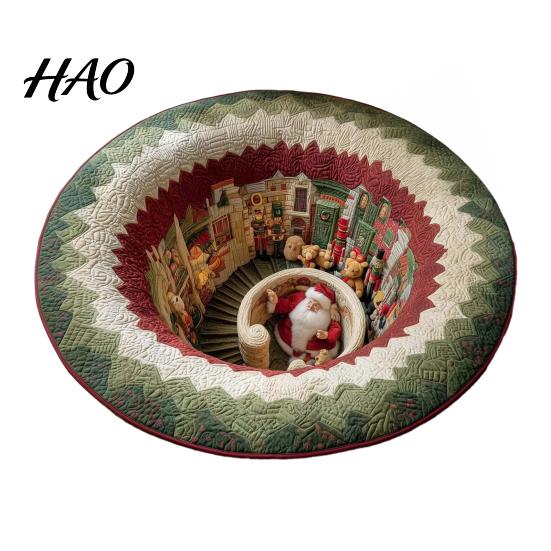 Indoor Festive Area Rug Christmas 3D Rug, Illusion Round Decorative Winter Seasonal Floor Mat, Carpet for Home Living Room Holiday Decoration Decor
