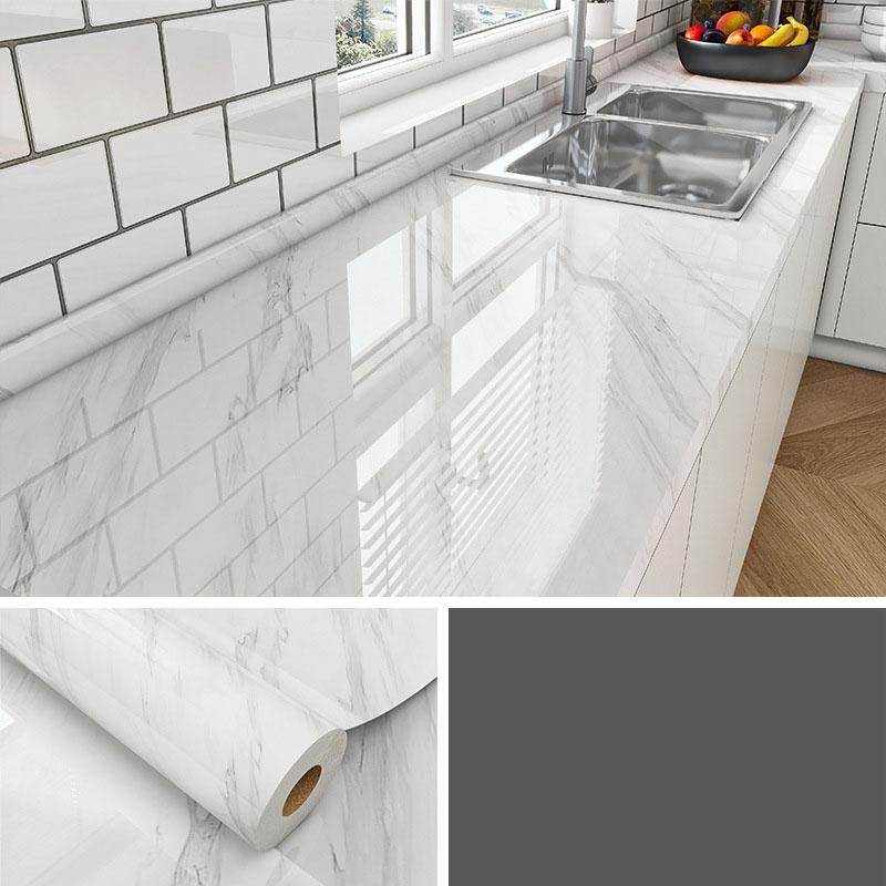 Самоклеящаяся пленка под мрамор - Термостойкая наклейка на кухонную столешницу, Водонепроницаемые, маслостойкие обои с отклеивающейся подложкой для обновления кухонных шкафов