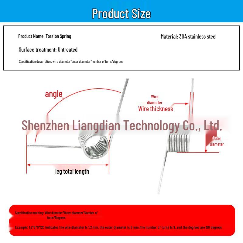 304 Stainless Steel Right-Hand Torsion Spring, 0.7mm Wire, 3.5-4.0mm Outer Diameter, Torque Range 60°-180°.