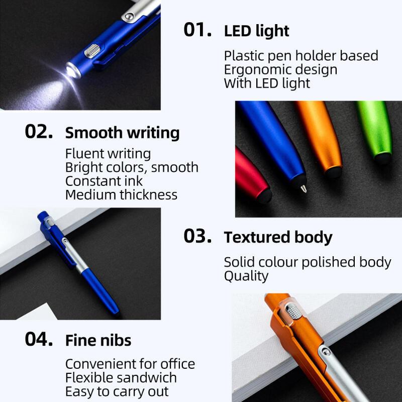 HdoorLink 4 в 1 многофункциональная шариковая ручка со светодиодной подсветкой складной держатель для телефона ночной карандаш для чтения и письма офис школьные канцелярские принадлежности для студентов