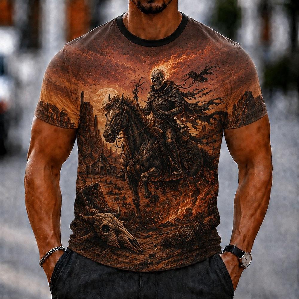 Halloween Men's Skull Bone T Shirt Short Sleeve 3D Print Crew Neck Gothic Street Dark Party  All Seasons Clothing