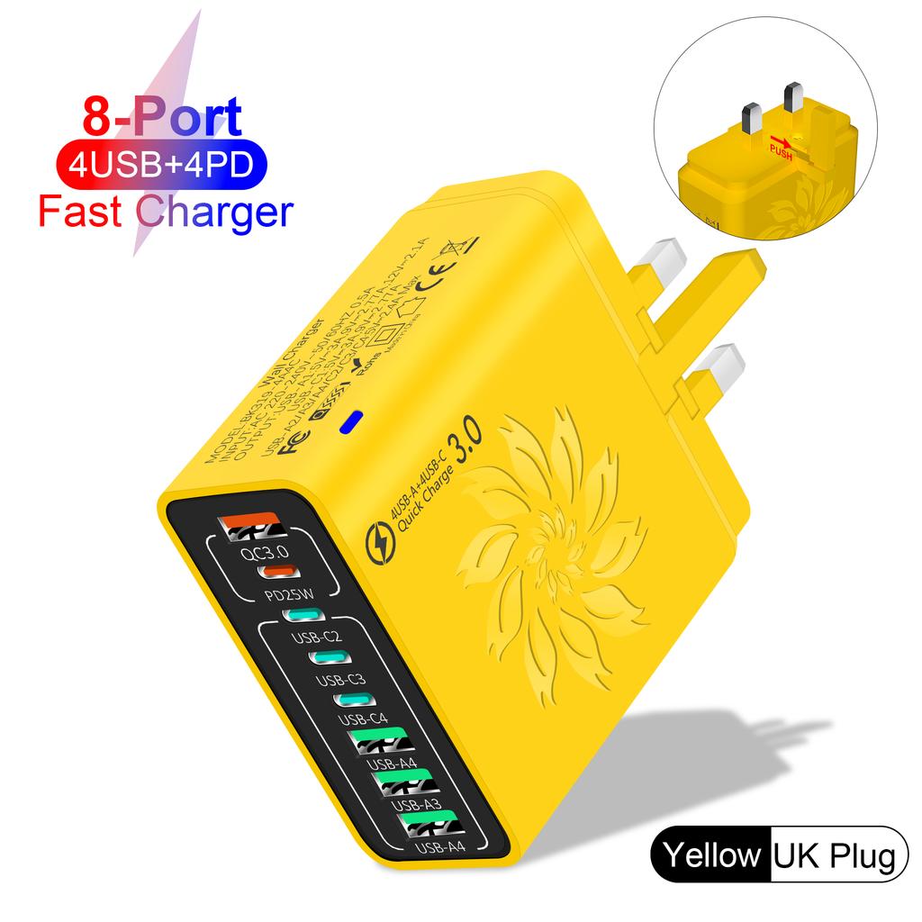 Всего 65 Вт4 USB 4 Type C Зарядное устройство Великобритания/Южная Корея QC3.0 Настенный Адаптер для телефона для iPhone 16 15 14 Xiaomi Samsung