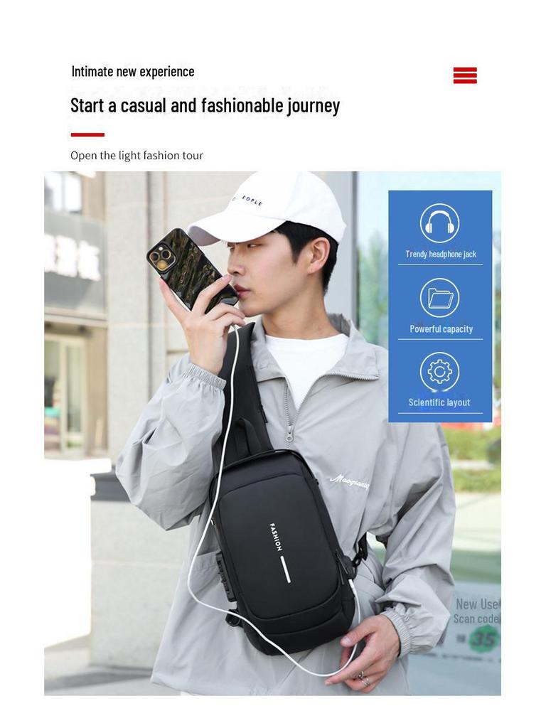 Men’s Anti-Theft Cross-Border Business Messenger Backpack - Large Capacity Shoulder & Chest Bag for Motorcycling.