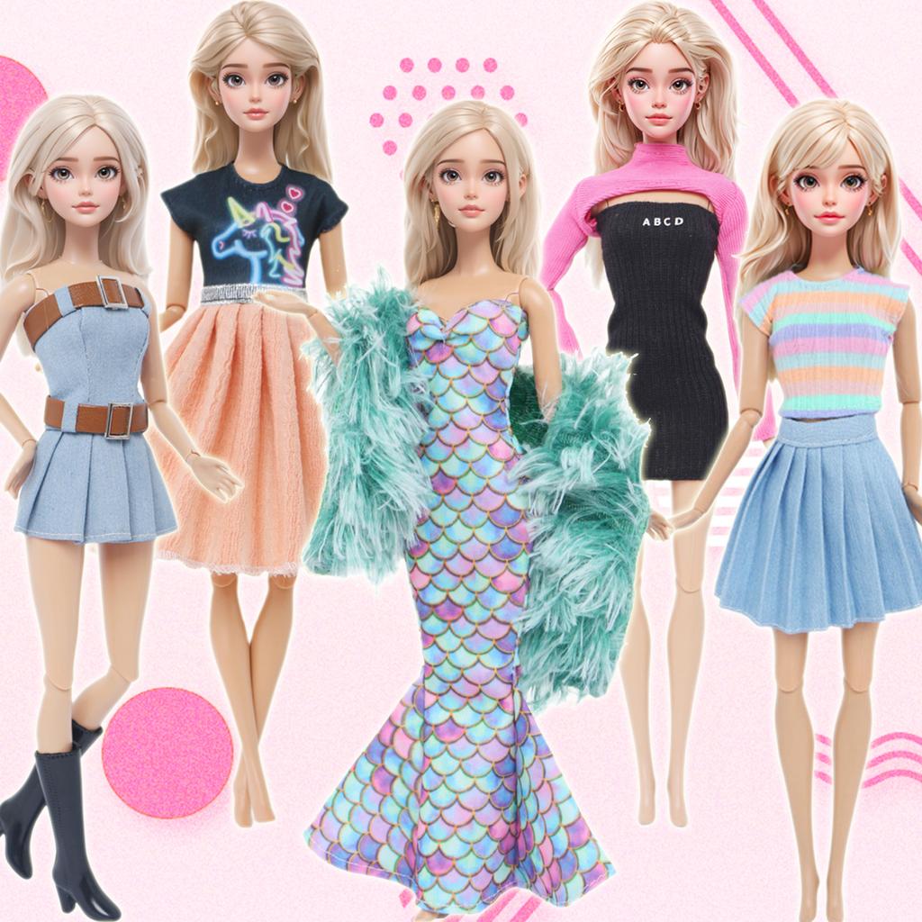 Fashion Mixed Style Outfits Colorful Wedding Party Dress T-shirt Trousers DIY Accessories Clothes for 11.5'' Doll Kids Toy