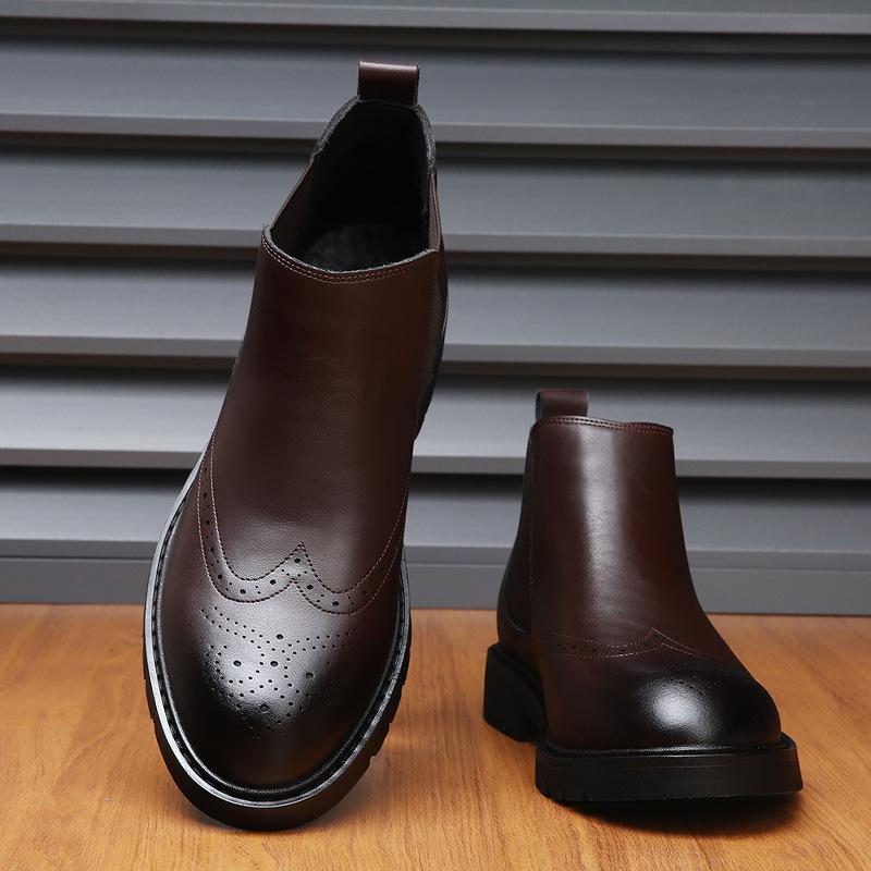 Модные британские винтажные мужские ботинки из коровьей кожи с высоким берцем, хлопковые деловые повседневные ботинки на платформе, мужские осенне-зимние туфли-броги для мужчин