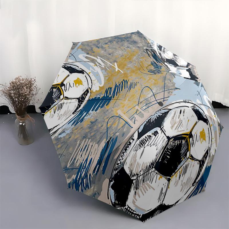 1pc Soccer Ball Pattern Automatic Folding Umbrella, Portable 3-Fold Design, Iron Frame, Outdoor, Ideal Gift for Fans & Travelers.X011