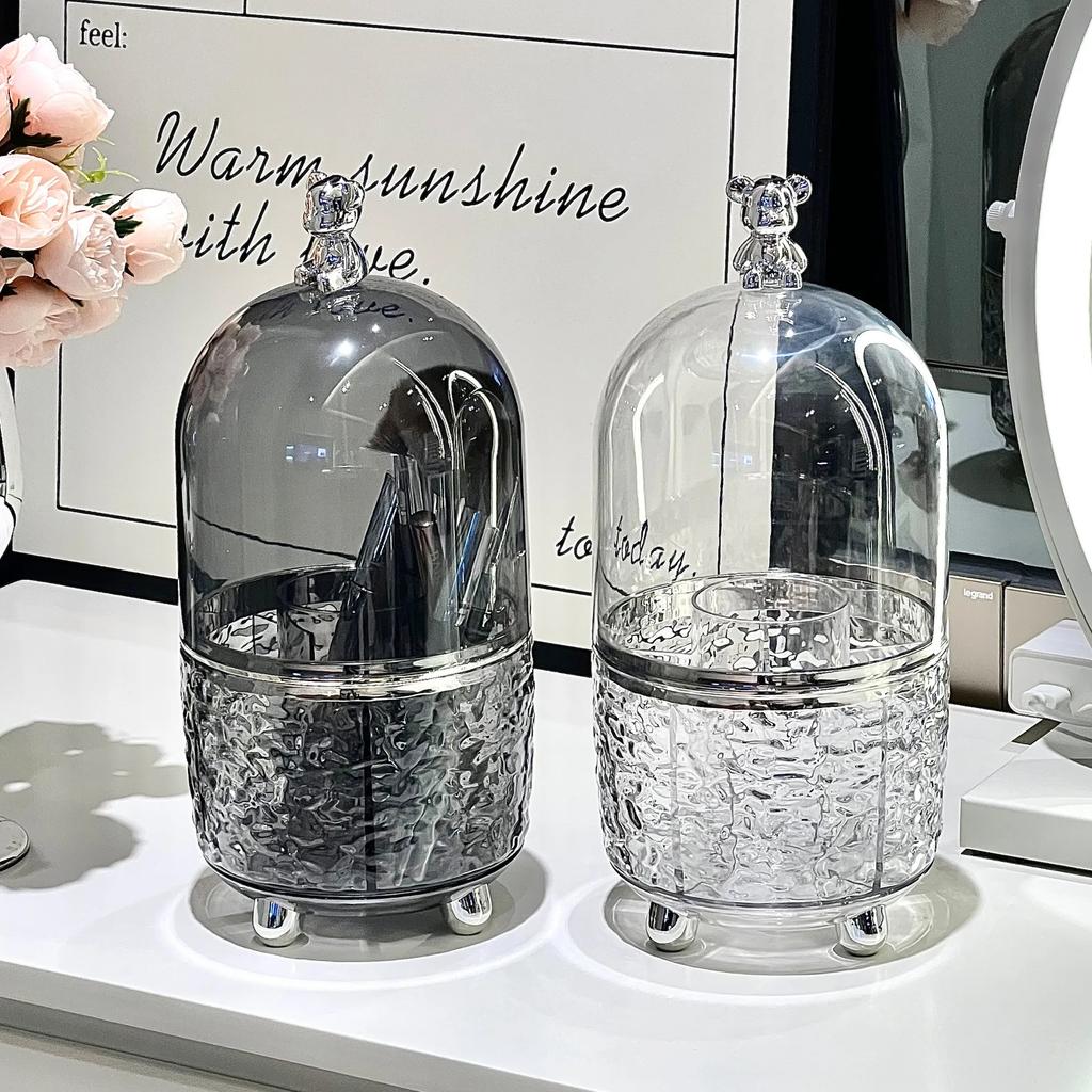 Акриловый вращающийся на 360 градусов держатель кистей для макияжа с крышкой, прозрачный органайзер для кистей для макияжа для туалетного столика, ящик для хранения косметики, столешница для ванны